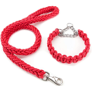 Set Guinzaglio e <span class=keywords><strong>Collare</strong></span> <span class=keywords><strong>a</strong></span> Mezza Strappo Nibao in Nylon Intrecciato Resistente con Catena Metallica - Product Image 1