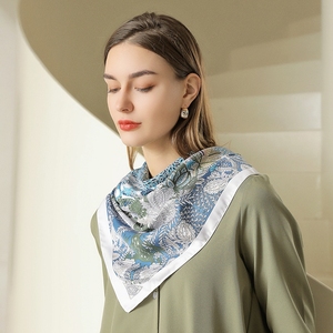 Women Silk Feeling Square Scarf Vintage Jungle Tree Print Large Satin Neck Scarf Fashion Lady Shawl <b>Wrap</b> Headscarf for Daily Use - Product Image 3