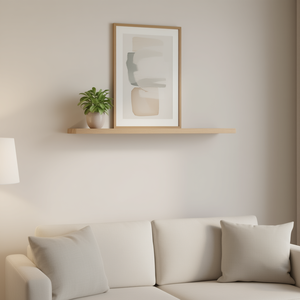 Mensola da parete in rovere 47,2x19,7x0,8-1,6 pollici, mensola galleggiante in legno massello per soggiorno, design minimalista - Product Image 2