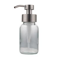 Flacon de savon en verre transparent avec pompe à mousse en métal, distributeur de savon pour les mains de 250 ml, récipient de savon liquide rechargeable pour salle de bain et cuisine