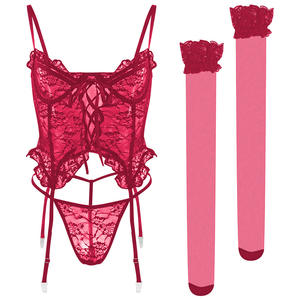 Primavera caliente corsé vestido de lencería ahueca hacia fuera la correa sujetador fino correas arco Correa fina T-back Sexy culturismo Split conjunto de tres piezas - Product Image 6