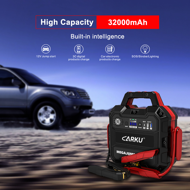 CARKU 32000mah Car Jump Starter for 12vcar Jump Start 12V/1800A 12V/800A 248*248*96mm 266x239x119cm CN;GUA 2580g 12