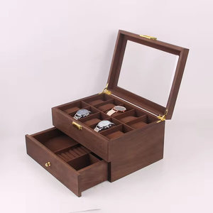 <span class=keywords><strong>Caja</strong></span> de reloj <span class=keywords><strong>20</strong></span> de madera de nogal Vintage antigua de moda 10 cajas organizadoras de almacenamiento de joyas de reloj con cajón - Product Image 6