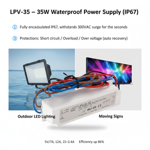 Controlador LED Impermeable LPV-35-5 IP67 25W 5V 5A, Fuente <span class=keywords><strong>de</strong></span> Alimentación Conmutada <span class=keywords><strong>de</strong></span> Voltaje Constante AC/DC para Señalización Exterior y Arduino - Product Image 3