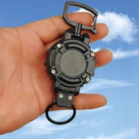 Nouvel arrivage : Porte-clés rétractable de type Hover avec câble verrouillable, robuste, boucle carrée en plastique noir, enrouleur de badge avec câble de longueur réglable