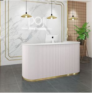 Mostrador de Recepción Moderno Color <span class=keywords><strong>Crema</strong></span>, Superventas, Personalizado, para Salón de Belleza, Mesa de Recepción Pequeña, Mostrador Circular para Salón de Uñas - Product Image 2