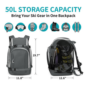 Échantillon gratuit Sac à chaussures de ski 50L Outdoor Thermal Heated Ski Boot Bag Isolé System Cold Resistant Ski Equipment Backpack - Product Image 3