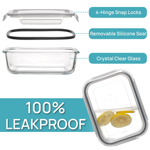 Microwave Safe Square Glass Food Storage <b>Container</b> with Vented Lid - Product Image 3