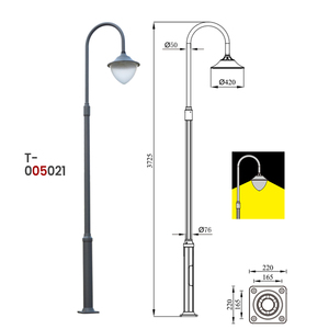 โคมไฟสวน LED สำหรับกลางแจ้ง กันน้ำระดับ IP65 ใช้ไฟ DC/AC 220V ตัวโคมทำจากอะลูมิเนียมหล่อขึ้นรูป แสงสีขาวแบบกระจาย วัสดุ PC 3000K แสงวอร์มไลท์ ติดตั้งบนเสา - Product Image 3