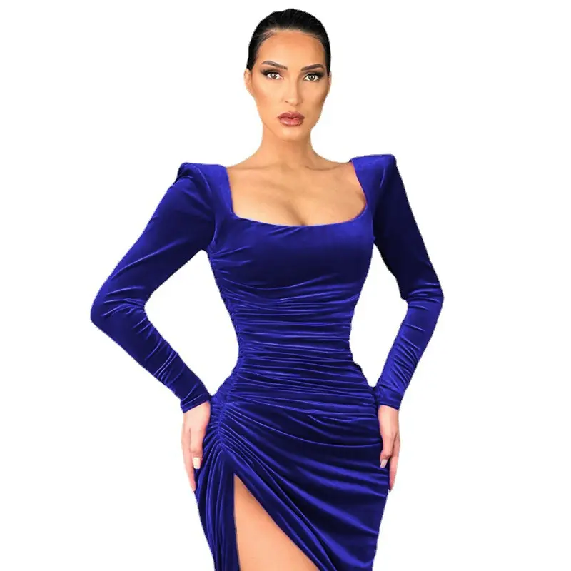 Dropshipping saten Cut Out uzun dantelli kapalı omuz zarif akşam parti elbise vestidos de fiesta largo elegante