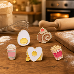 Set di Spille in Metallo Smaltato Morbido a Tema Cibo Carino: Uovo, Rotolo Svizzero, Milkshake, Toast, <span class=keywords><strong>Popcorn</strong></span>. Spilla Kawaii, Distintivo da Bavero in Metallo Dorato, Regalo a Tema Snack. - Product Image 3