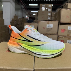 Cushioned Athletic <strong>Trainers</strong> Men <strong>Women</strong> White Orange Green Gradient Mesh Upper Anti Slip Rubber Sole Sport Running Sneakers - Product Image 3
