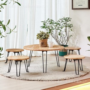 Tavolo Rotondo <span class=keywords><strong>da</strong></span> <span class=keywords><strong>Esterno</strong></span> di Alta Qualità con Gambe <span class=keywords><strong>in</strong></span> Ferro, Durevole, <span class=keywords><strong>in</strong></span> <span class=keywords><strong>Legno</strong></span> <span class=keywords><strong>Grezzo</strong></span> Color Noce - Product Image 5