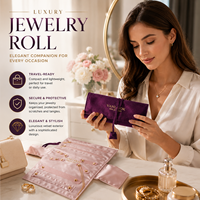 Organisateur de voyage en velours de luxe pour bijoux avec poches zippées, porte-colliers, logo personnalisé, rangement de bijoux et emballage cadeau