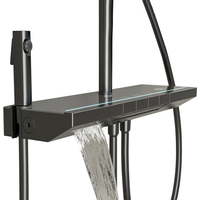 Nouvelle Tendance : Système de Douche Thermostatique Gris avec Affichage Numérique, Fonction Pluie et Massage, Robinets et Barre Coulissante, Pommeau de Douche Piano en Laiton apparent