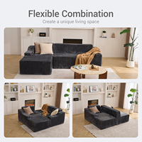 US-Lagerbestand: L-förmiges, knochenloses, modulares, grau schaumstoffgefülltes Sofa-Set im modernen Design für Apartments & Hotels – komprimiert geliefert