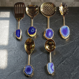 Lot de 6 couverts en onyx rose et agate, faits à la main, plaqués cristal, sculptés, forme irrégulière, pour la maison et la table, semi-précieux - Product Image 3