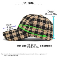 Gorra de Béisbol de Tweed a Cuadros con Logotipo Personalizado al por Mayor, Gorra de Invierno Cálida de Tweed Houndstooth, Gorra de Papá Unisex con Visera Curva, Gorras de Golf Vintage de Tweed