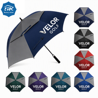 Payung Golf Dua Warna Biru Dongker Hitam Tepi Reflektif Ventilasi Ganda Tahan Angin Payung Besar Logo Merek Kustom Hadiah Bisnis OEM ODM