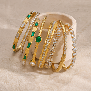 Bracelet en acier inoxydable plaqué or 18 carats avec zircon vert, ajustable, bijoux - Product Image 4