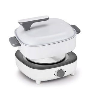 Olla caliente eléctrica multifuncional blanca de 4L de nuevo diseño, sartenes de dos sabores, tapas de vidrio de aluminio con patrón cuadrado <span class=keywords><strong>para</strong></span> uso doméstico en RV - Product Image 2