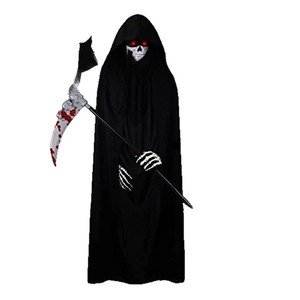 Ensemble de déguisement d'Halloween pour adultes : cape noire de la mort, masque de crâne, gants - Product Image 5