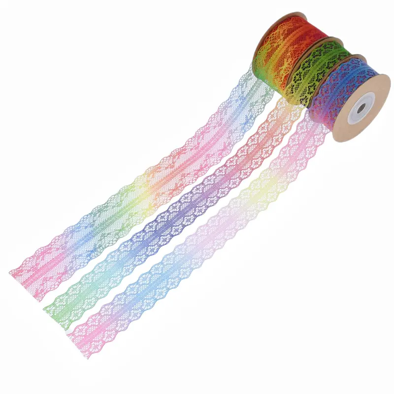 Regali nastro 1 rotolo 10 yarde nastri di pizzo arcobaleno con nastro regalo ricamato per confezioni regalo di compleanno fiocco per capelli artigianale