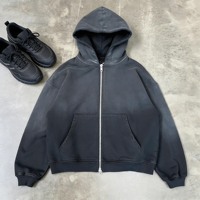 Sweat à capuche zippé pour homme, coupe oversize personnalisée, grammage lourd, délavé à l'acide, en tissu air layer, vierge, haute qualité, basiques décontractés, coupe carrée