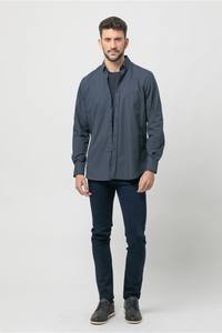 Tela estampada de alta calidad, ajuste Regular, 100% algodón, cómodas camisas azules oscuras de corte delgado para hombres - Product Image 2