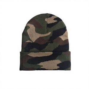 Gorro de punto unisex con estampado digital de camuflaje, nuevo diseño jacquard de telaraña, gorro con dobladillo, muy vendido. - Product Image 3