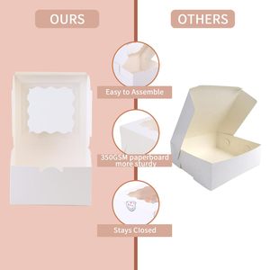 Boîtes à pâtisserie carrées blanches avec fenêtre transparente ondulée, boîtes d'emballage jetables de qualité alimentaire pour biscuits, pâtisseries et gâteaux avec autocollants de remerciement - Product Image 4
