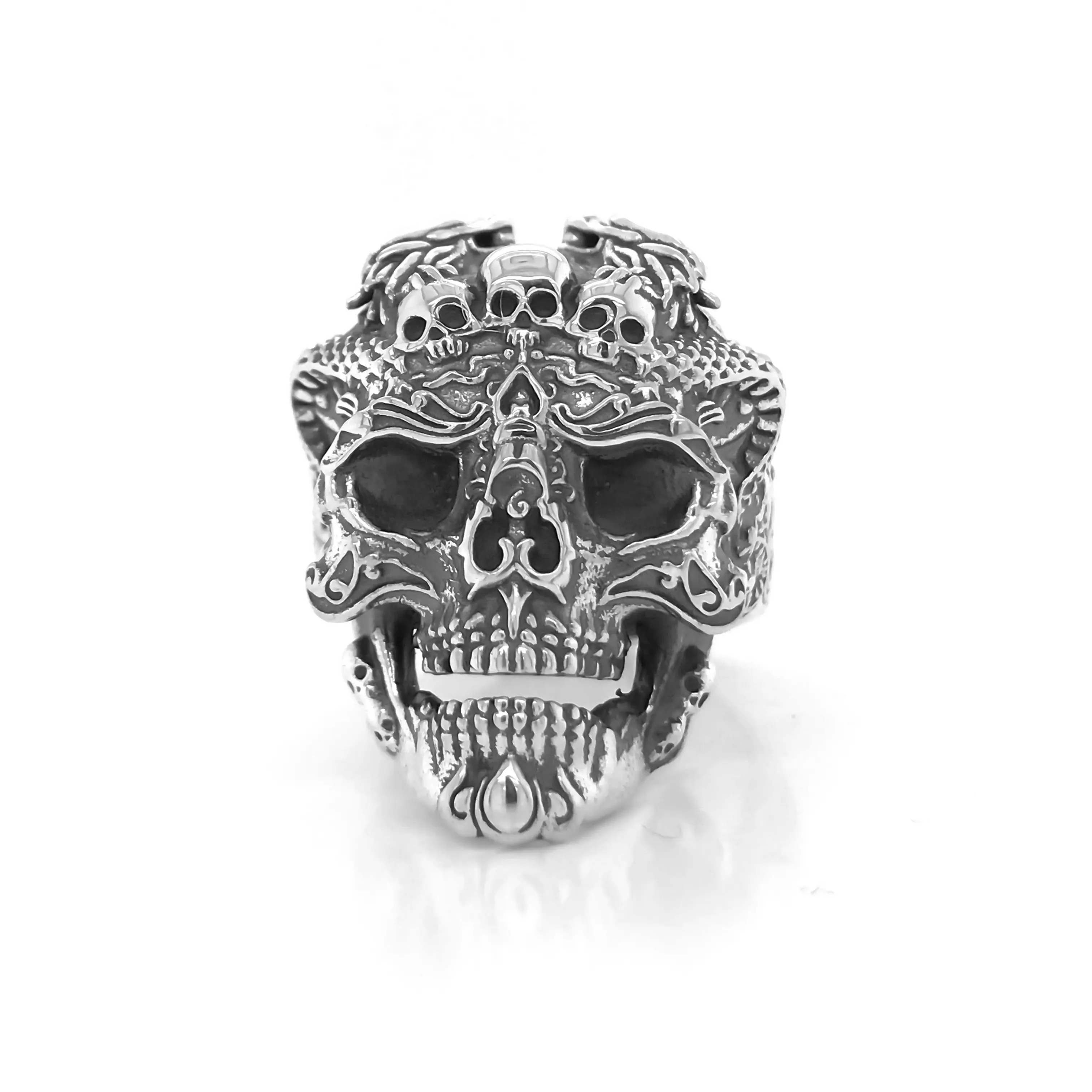 Wholesale custom 925 sterling silver Dragon Skull Head Ghost Rings for men's