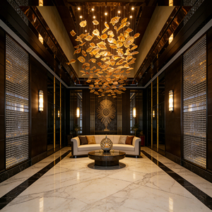 Lustre en verre ambré personnalisé de luxe, installation artistique moderne, <span class=keywords><strong>luminaire</strong></span> suspendu pour hall d'hôtel et restaurant - Product Image 2