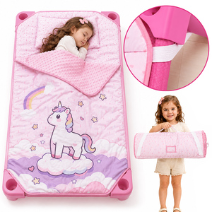 Tapis de sieste personnalisé pour garderie avec sangles élastiques pour <span class=keywords><strong>lit</strong></span> de crèche, couverture et oreiller en minky, matelas de sommeil licorne rose pour filles - Product Image 1