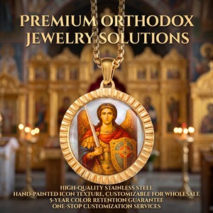 FORTUSYMBOL Collier Pendentif Saint-Jean de Kronstadt en Acier Inoxydable, Motifs Personnalisables, Cadeau Religieux, Vente en Gros - Product Image 3