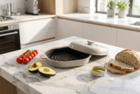 Mikrowellen-Backform Grill Multifunktionale Backschale mit Griff und Deckel Geeignet für Heimische Mikrowellen-Zubereitung