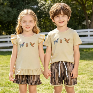 Conjunto de Ropa Bordada con Temática de Caza para Bebés y Niños Pequeños, Camiseta de Manga Corta de Verano con Pantalones Cortos de Camuflaje, Conjunto de 2 Piezas - Product Image 4