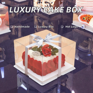 8 Inch Luxury Embossed <b>Wedding</b> & Birthday <b>Cake</b> <b>Box</b> Custom Handmade Plastic Lined Trapezoid Shape - Product Image 2