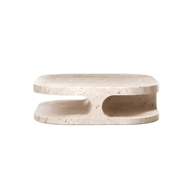 Table basse vintage haut de gamme en travertin naturel Cammy Stone, sans cadre, style moderne et luxueux, pour salon