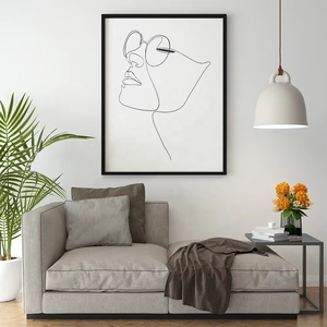 Impression sur toile, art mural, <span class=keywords><strong>noir</strong></span> <span class=keywords><strong>et</strong></span> <span class=keywords><strong>blanc</strong></span>, minimaliste, art à une ligne, visage de <span class=keywords><strong>femme</strong></span> avec lunettes de soleil, galerie encadrée, A4, décoration intérieure - Product Image 4