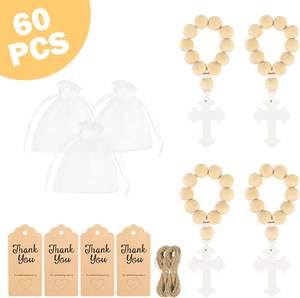 KOMI Ensemble de perles de baptême en bois avec pochette en maille blanche pour les perles de chapelet cadeau de <span class=keywords><strong>communion</strong></span> - Product Image 5