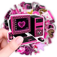 50 autocollants roses Y2K à imprimé léopard, autocollants en vinyle imperméables esthétiques pour ordinateur portable, bouteille d'eau, bagages, avec motifs lèvres, cœurs et nœuds