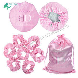 丝质缎面帽子和带标志定制睡眠护发套装帽，带定制缎面弹力 - Product Image 1