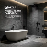 Dalle en pierre frittée gris foncé 6 mm 1200x2800 mm, surface polie résistante aux acides, design moderne, carrelage de sol pour salle de bain
