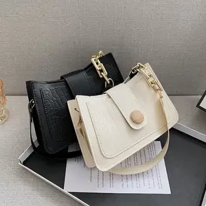 Venta caliente estilo de Corea mujer bolso cocodrilo patrón cuero mujer axilas bolsos negro blanco cadena bolso de hombro