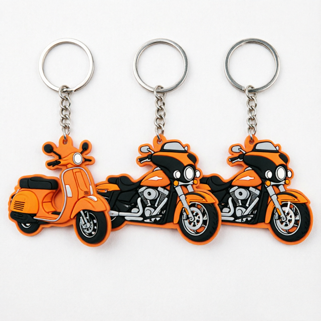 Premium Retro Motorcycle Keychain Soft Touch PVC Rubber Keyring Classic Scooter Charm for Bikers & Collectors