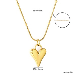 Collar de Corazón con Cuentas y Cadena de Acero Inoxidable Chapado en Oro de 18K, Joyería Personalizada al por Mayor, Sin Deslustre, para Mujer - Product Image 2