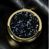 Miroir de poche compact double face rond à paillettes effet poussière de diamant, pliable en métal, portable pour femme