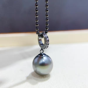 WENCHI S925 Plata Colgante Accesorio DIY Soporte Vacío con Cuentas de 9-13mm Modelo 10598 Collar Negro para Accesorios de Moda China - Product Image 2