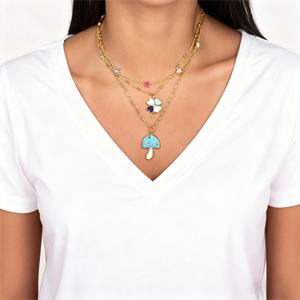 थोक 18k सोने की प्लेटेड गुलाबी मशरूम चारम्स स्क्वायर क्रिस्टल जिरकॉन और मां मोती डाई तांबे के गहने - Product Image 2